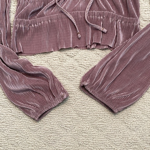 Zara Women's Medium Taupe Wrap Cropped Long Sleeve Top - Picture 4 of 7